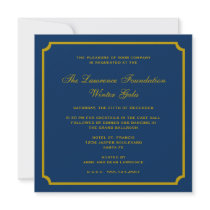 Golden navy square frame corporate holiday formal personalized invitation