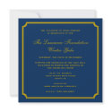 Golden navy square frame corporate holiday formal invitations