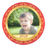 Golden ornate frame red christmas photo stickers