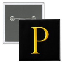 Golden P Monogram Pinback Buttons