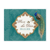 Golden Peacock & Swirls - Save the Date Postcard