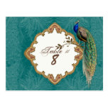 Golden Peacock & Swirls - Table Number Cards Postcard