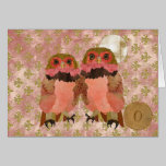 Golden Pink Gypsy Owls Monogram Notecard cards