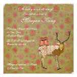 Golden Pink Owls & Ornate Deer  Baby Shower Invita Custom Invites