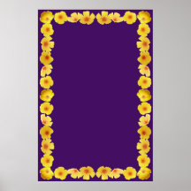 Golden Poppies Border on Purple Background Print