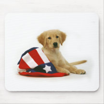 Golden Puppy and Uncle Sam Hat Mouse Mats