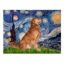 Golden Retriever 3 - Starry Night Post Cards