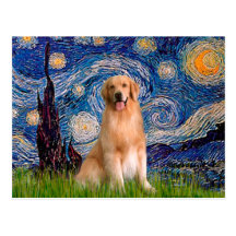 Golden Retriever 8 - Starry Night Postcard