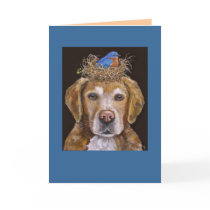 golden retriever and bluebird card