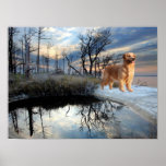 Golden Retriever At The Snowy Lake Print