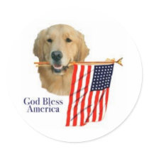 Golden Retriever God Bless America Sticker