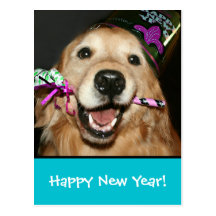 Golden Retriever Happy New Year Postcard