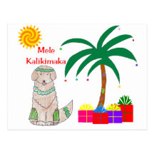 Golden Retriever Hawaiian Christmas Postcard