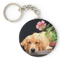 Golden Retriever Keychain With Flower