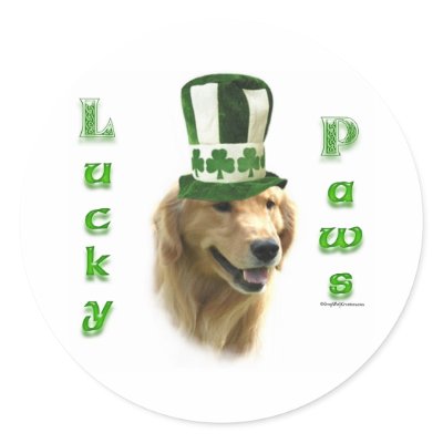 Golden Retriever Lucky Paws Round Stickers by GreyWolfCreation