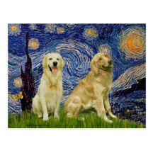 Golden Retriever Pair 3 - Starry Night Post Cards