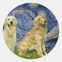 Golden Retriever Pair 3 - Starry Night Sticker