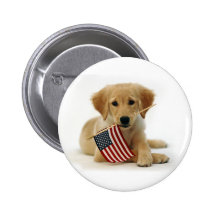 Golden Retriever Puppy and Flag Buttons