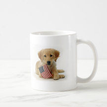 Golden Retriever Puppy and Flag Coffee Mug