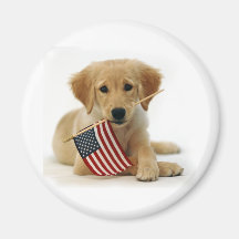 Golden Retriever Puppy and Flag Fridge Magnet