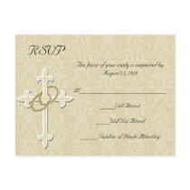 Golden Rings w/Cross, Christian RSVP Reply Post Cards
