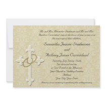 Golden Rings with Cross, Elegant Christian Love Personalized Invitations