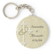 Golden Rings with Cross, Elegant Christian Love Key Chains