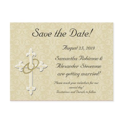 Golden Rings with Cross, Elegant Christian Love Postcard by CustomInvites