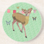 Golden Rose Deer Green Coaster