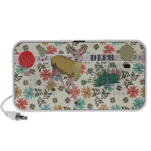 Golden Rose Deer & Peacock Floral Doodle Speaker