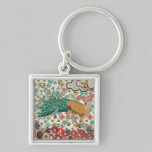 Golden Rose Deer & Peacock Floral Keychain keychains