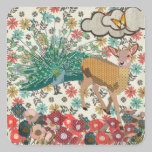 Golden Rose Deer & Peacock Floral  Sticker stickers