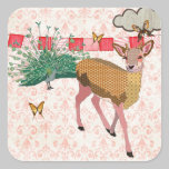Golden Rose Deer & Peacock Pink Sticker stickers