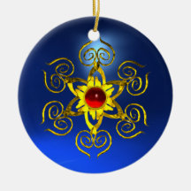 GOLDEN ROSE RUBY Blue Sapphire Christmas Ornament