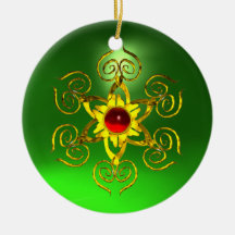 GOLDEN ROSE RUBY Green Emerald Christmas Ornaments