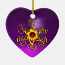 GOLDEN ROSE RUBY ,Purple Amethyst Heart Christmas Ornament