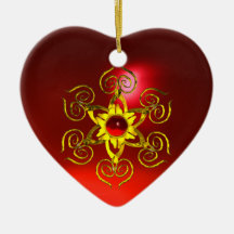 GOLDEN ROSE RUBY ,White Heart Christmas Tree Ornament