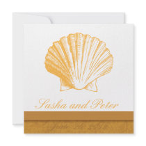 Golden Sand Shell Beach Wedding Invitations
