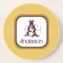 Golden Spring Rays Monogram Coaster