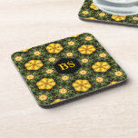 Golden Star Flower Monogram Drink Coaster