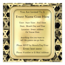 Golden Star Of David Custom Invitation