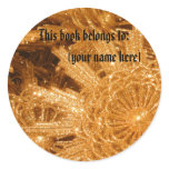 Golden stars bookplate round sticker