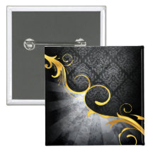 golden swirl on greys damask classy design buttons