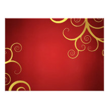 Golden swirls on deep red personalized invitation