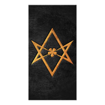 Golden Thelemic Unicursal Hexagram Black Leather Photo Cards