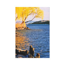 Golden Trees At The Rivers Edge Gallery Wrap Canvas