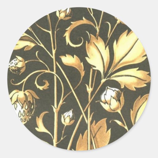 Golden vintage plant and flowers Round Stickers