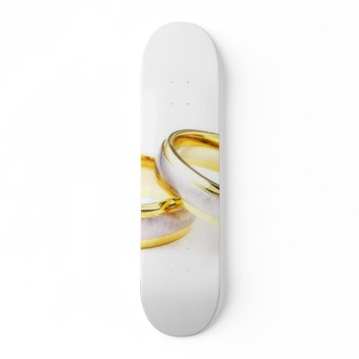 Golden Wedding Rings On White Background Skate Decks by lifesphere