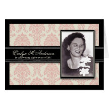 Golden Years Damask Birthday CARD Invite (pink)
