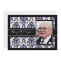 Golden Years Damask Birthday Party Invite (navy)